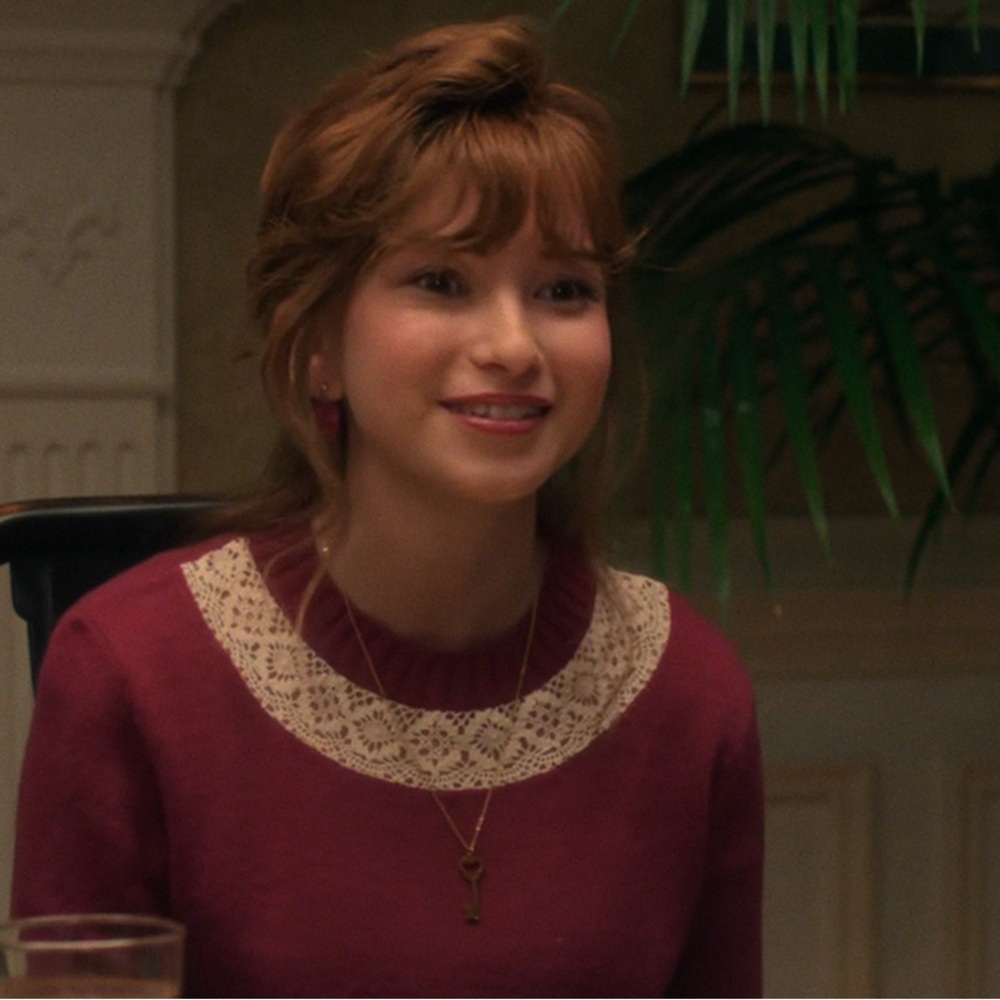 Vintage deadstock purple sweater, white lace trim — as seen in Stranger Things!!